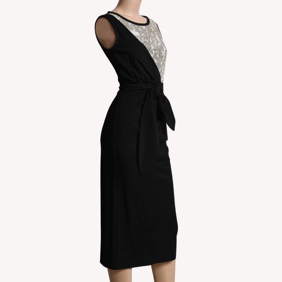 DIANE VON FURSTENBERG Black with Lace Accented Sleeveless Midi Dress - Picture 2 of 6